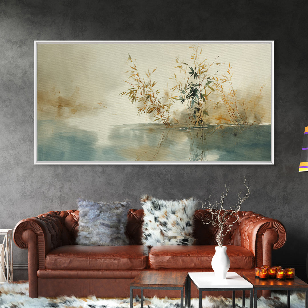 Bamboo and Mist Ink Wash Composition Canvas Print, Yoga Studio Art, Contemporary Art, Yoga Studio Decor, Fine Art, Balance, YSA-2x1-78