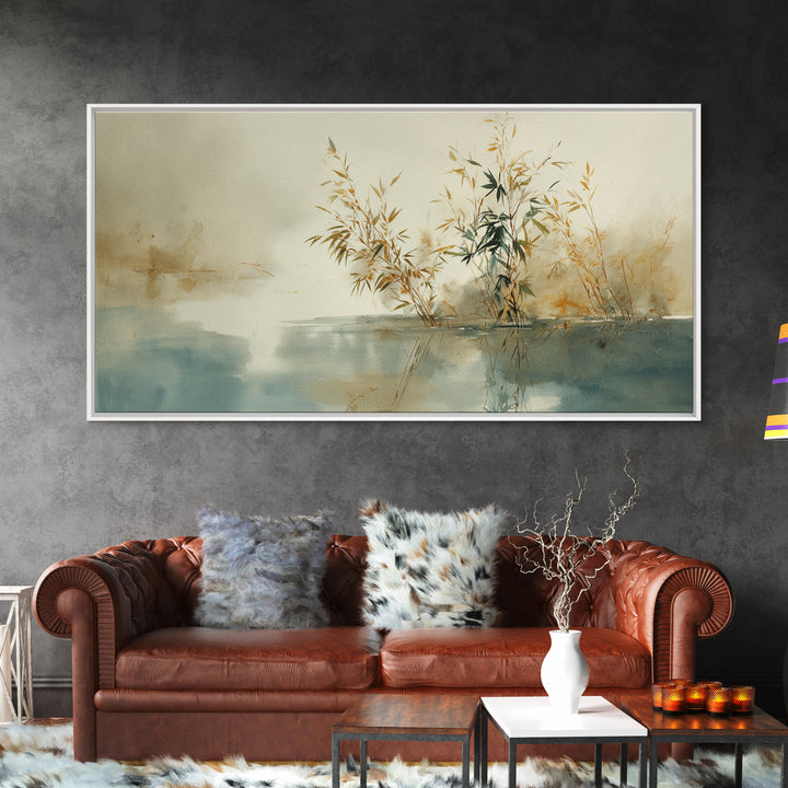 Bamboo and Mist Ink Wash Composition Canvas Print, Yoga Studio Art, Contemporary Art, Yoga Studio Decor, Fine Art, Balance, YSA-2x1-78