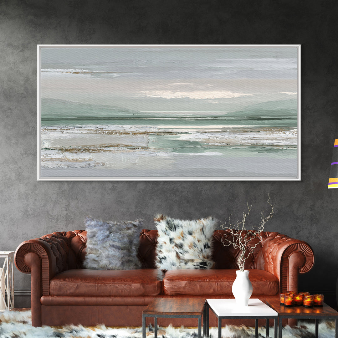 Peaceful Desert Horizon Framed Canvas Print, Yoga Studio Art, Nature Prints, Yoga Studio Decor, Oil Painting, Balance, YSA-2x1-80