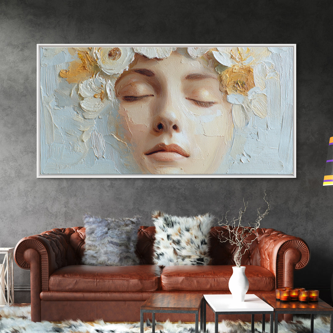 Closed Eye Face Framed Canvas Print, Yoga Studio Art, Yoga Studio Decor, Watercolor Art, Balance, Bedroom Wall Art, YSA-2x1-9