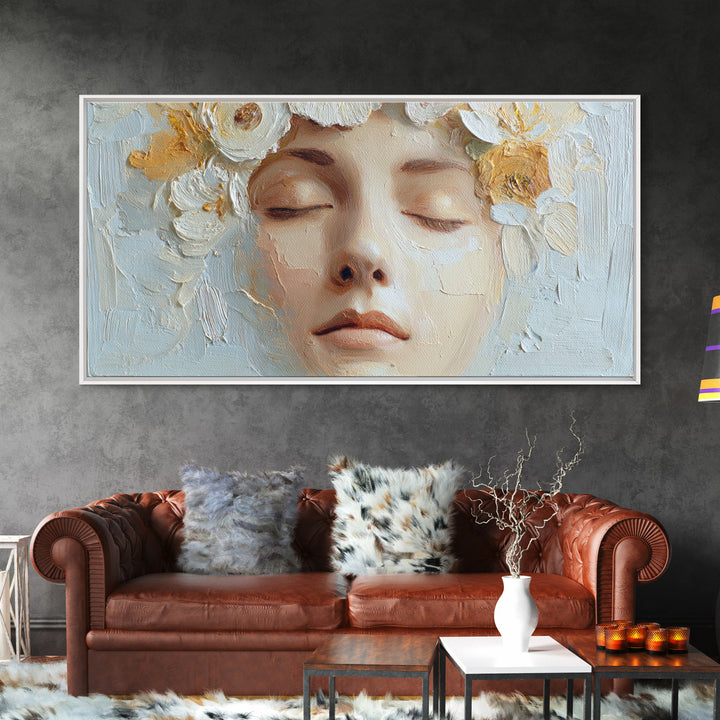 Closed Eye Face Framed Canvas Print, Yoga Studio Art, Yoga Studio Decor, Watercolor Art, Balance, Bedroom Wall Art, YSA-2x1-9