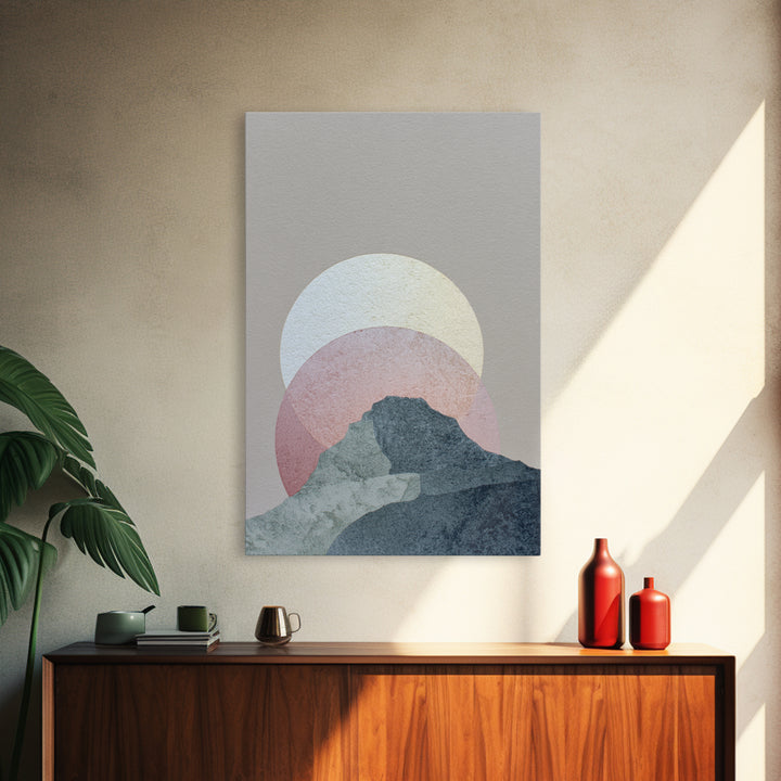 Moon Phase Arc Above Mountain Silhouette Canvas Print, Yoga Studio Art, Living Room Wall Art, Yoga Studio Decor, Balance, YSA-2x3-61