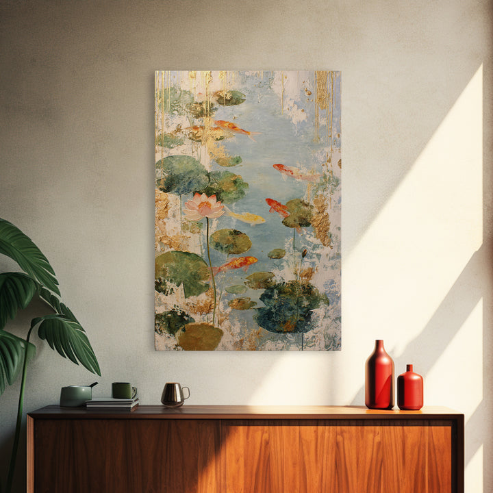 Lotus and Koi Water Scene Framed Canvas Print, Yoga Studio Art, Yoga, Yoga Studio Decor, Fine Art, Balance, Nature Prints, YSA-2x3-78