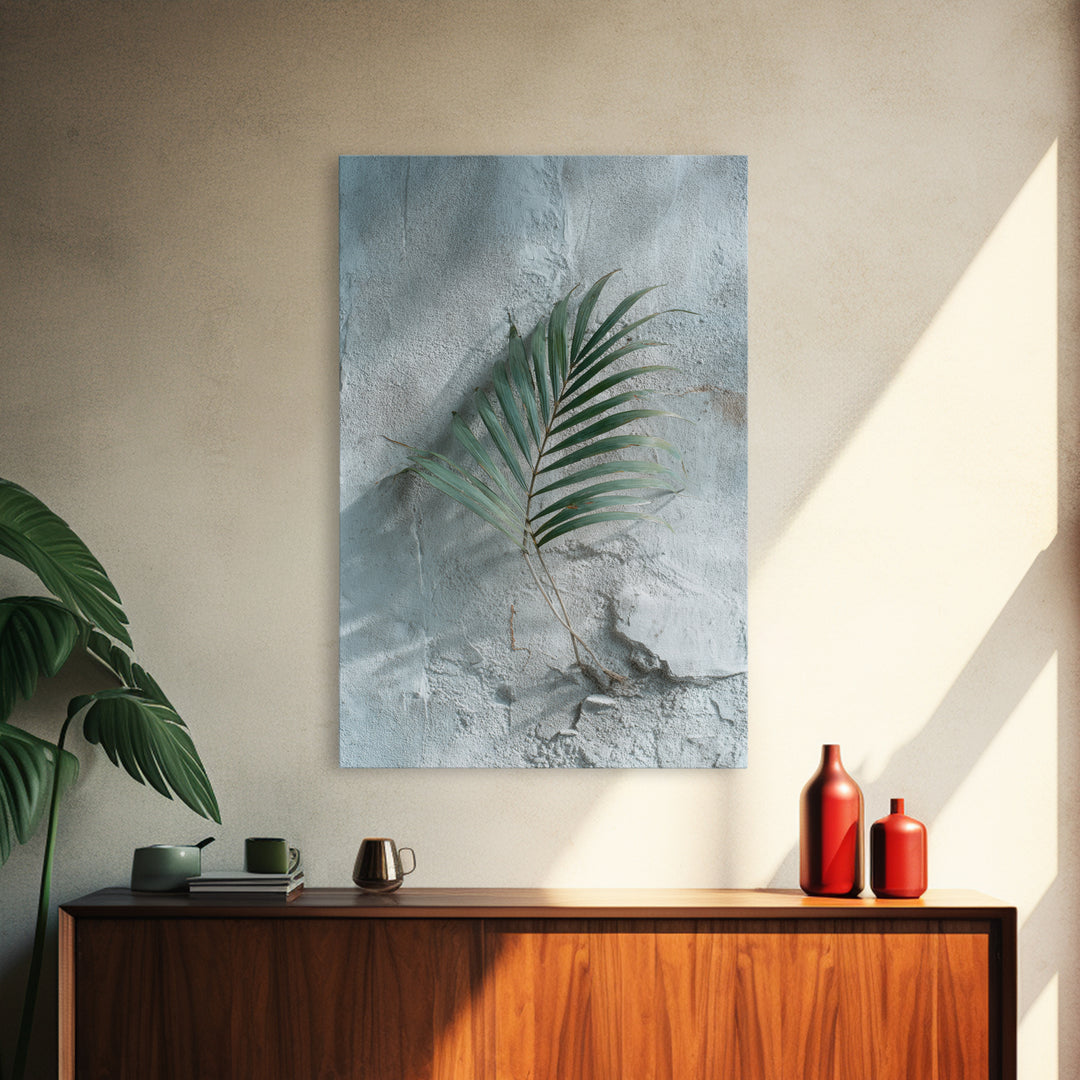 Gentle Palm Leaf Shadow on Plaster Framed Canvas Print, Yoga Studio Art, Yoga Gift, Yoga Studio Decor, Watercolor Art, Balance, YSA-2x3-8