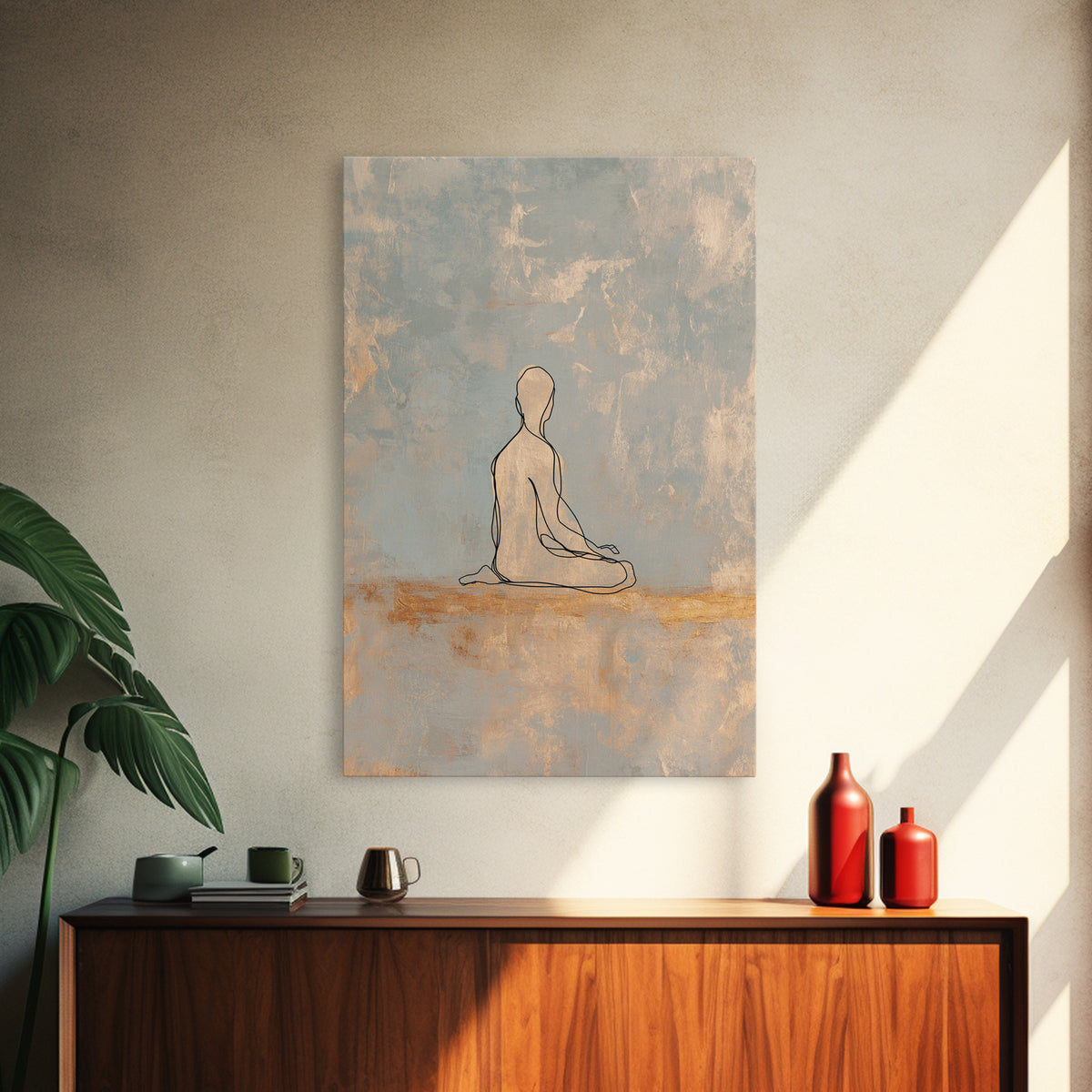 Minimal Yoga Pose Line Drawing Canvas Print, Yoga Studio Art, Bookshelf Decor, Yoga Studio Decor, Abstract Art, Balance, YSA-2x3-82