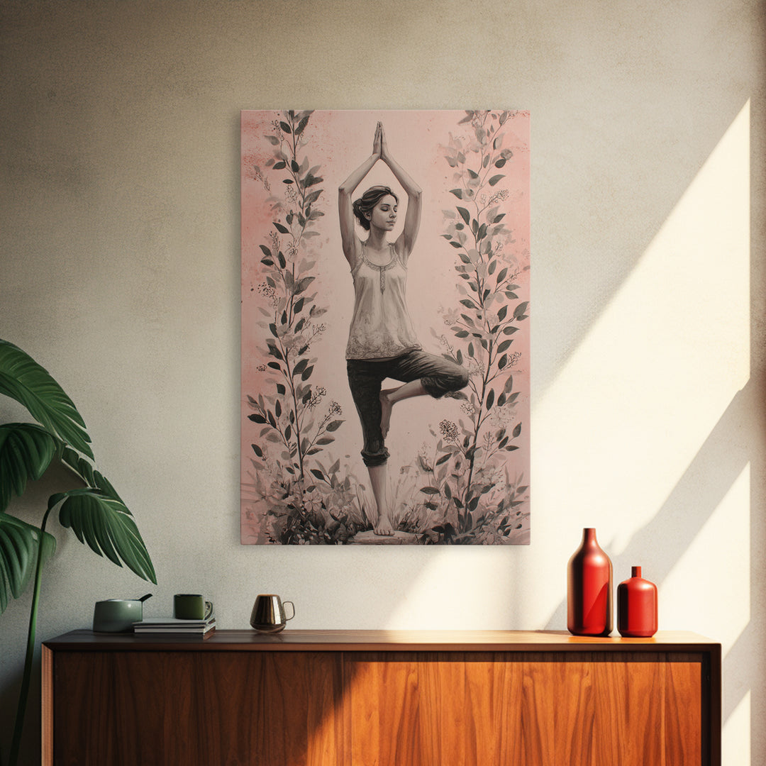 Tree Pose Figure Canvas Print, Yoga Studio Art, Printable Art, Yoga Studio Decor, Fine Art, Balance, Art Nouveau Decor, YSA-2x3-86