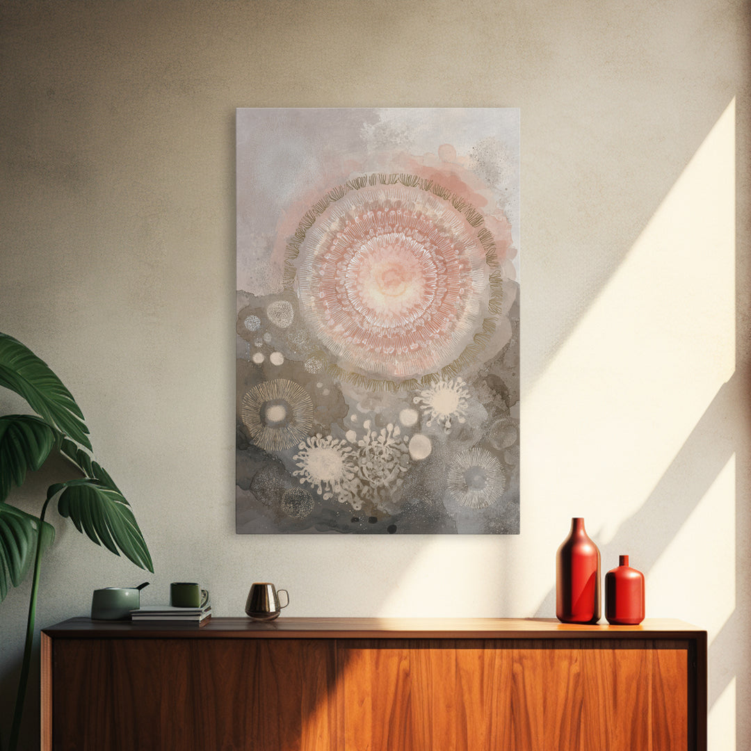 Mandala in Soft Earth Tones Framed Canvas Print, Yoga Studio Art, Wall Art Printable, Yoga Studio Decor, Watercolor Art, YSA-2x3-89