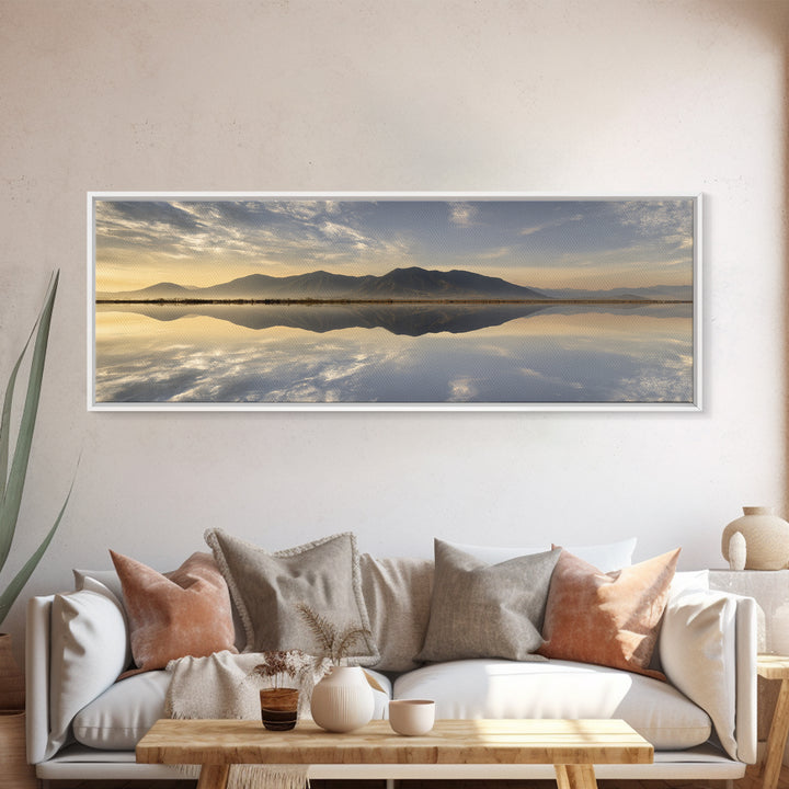 Sunrise Mountain Lake Reflection Framed Canvas Print, Yoga Studio Art, Zen Wall Art, Yoga Studio Decor, Watercolor Art, Balance, YSA-3x1-12