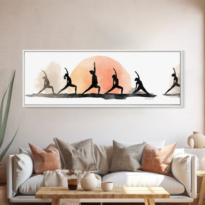 Sun Salutation Silhouette Sequence Without Text Canvas Print, Yoga Studio Art, Luxury Decor, Yoga Studio Decor, Balance, YSA-3x1-48