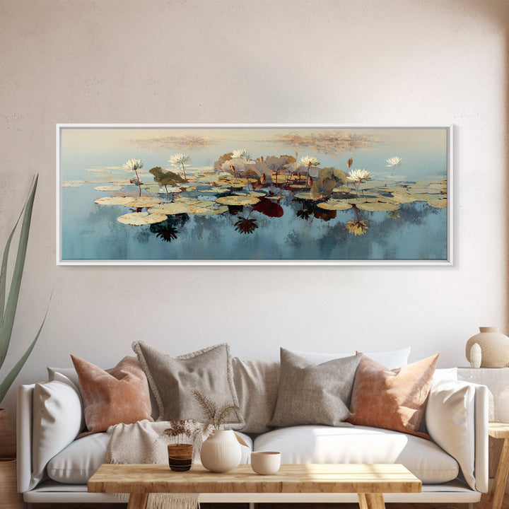 Lotus and Koi Water Scene Canvas Print, Yoga Studio Art, Gallery Decor, Yoga Studio Decor, Oil Painting, Balance, YSA-3x1-62