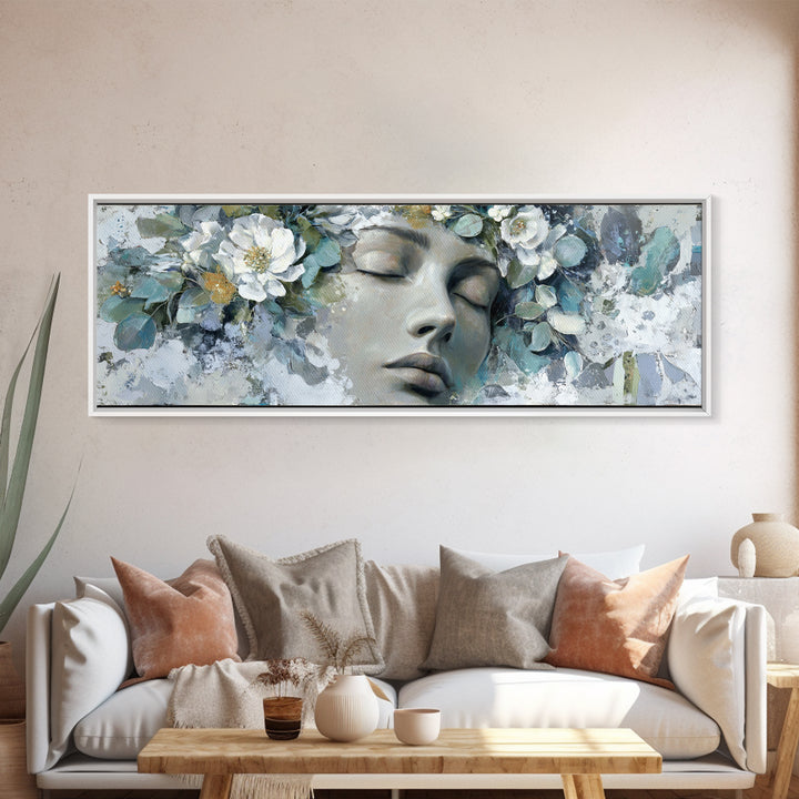 Closed Eye Face Framed Canvas Print, Yoga Studio Art, Yoga Gift, Yoga Studio Decor, Oil Painting, Balance, Neutral Decor, YSA-3x1-77