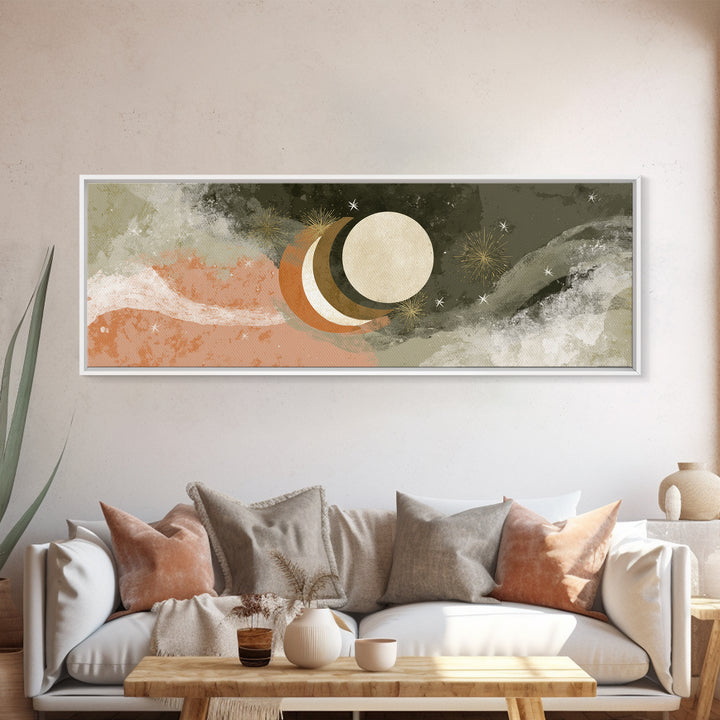 Crescent Moon and Stars Framed Canvas Print, Yoga Studio Art, Metal Wall Decor, Yoga Studio Decor, Fine Art, Balance, YSA-3x1-82