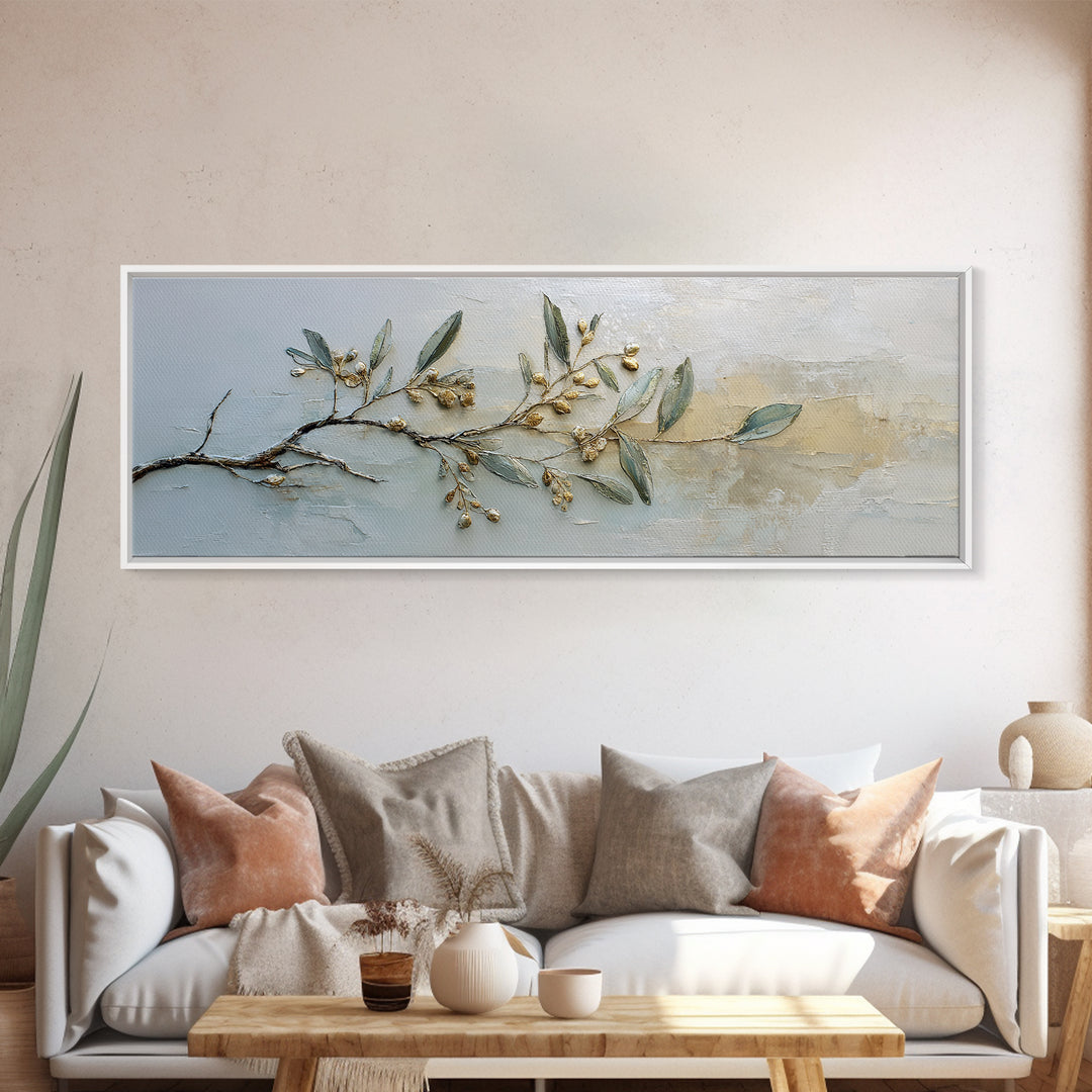 Sage Green Botanical Branch Study Framed Canvas Print, Yoga Studio Art, Bedroom Wall Art, Yoga Studio Decor, Fine Art, Balance, YSA-3x1-9