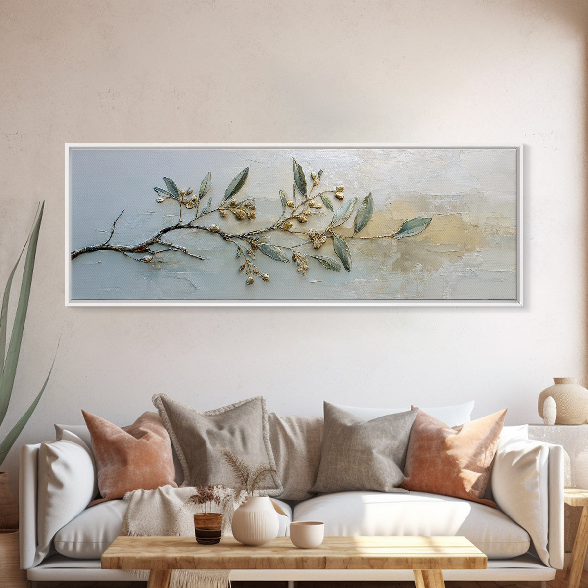Sage Green Botanical Branch Study Framed Canvas Print, Yoga Studio Art, Bedroom Wall Art, Yoga Studio Decor, Fine Art, Balance, YSA-3x1-9