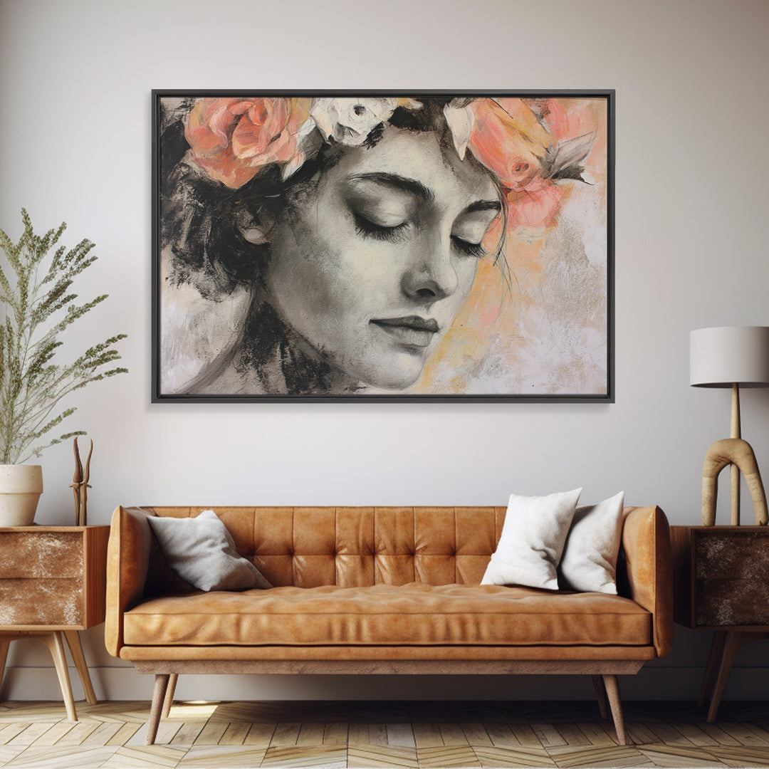 Closed Eye Face Canvas Print, Yoga Studio Art, Nature Prints, Yoga Studio Decor, Watercolor Art, Balance, Boho Wall Hanging, YSA-3x2-17