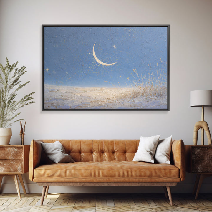 Crescent Moon and Stars Canvas Print, Yoga Studio Art, Living Room Wall Art, Yoga Studio Decor, Oil Painting, Balance, YSA-3x2-22