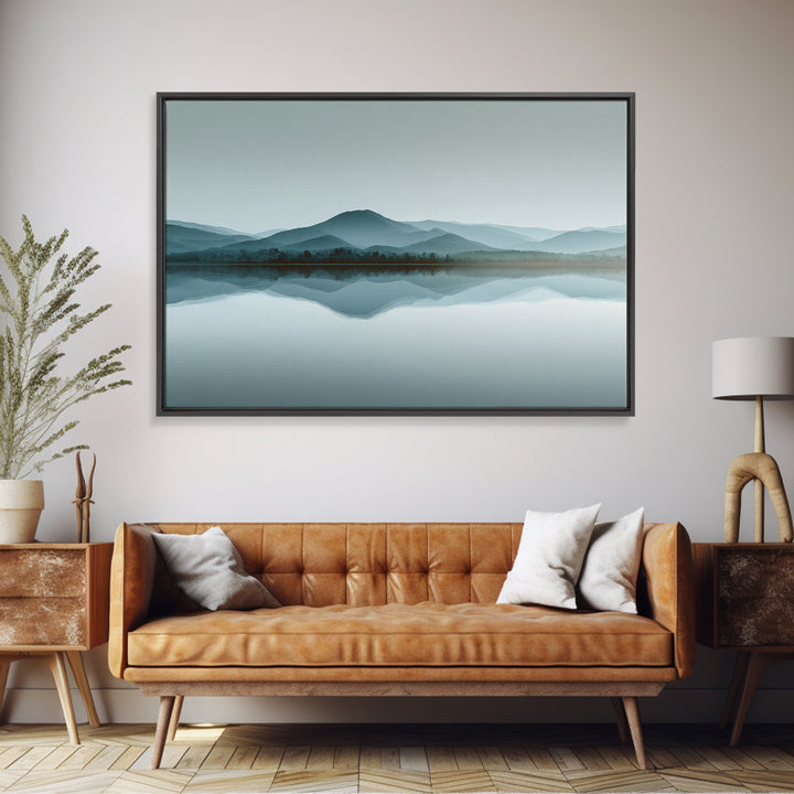 Sunrise Mountain Lake Reflection Framed Canvas Print, Yoga Studio Art, Wall Art Printable, Yoga Studio Decor, Watercolor Art, YSA-3x2-24