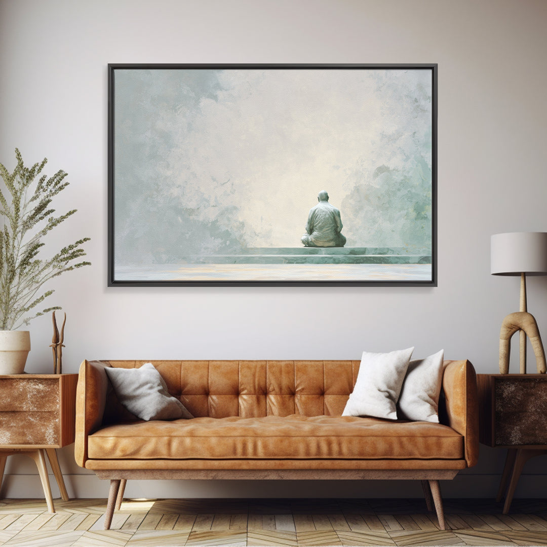Soft Watercolor Aura Around Seated Figure Framed Canvas Print, Yoga Studio Art, Black Artists, Yoga Studio Decor, Balance, YSA-3x2-27