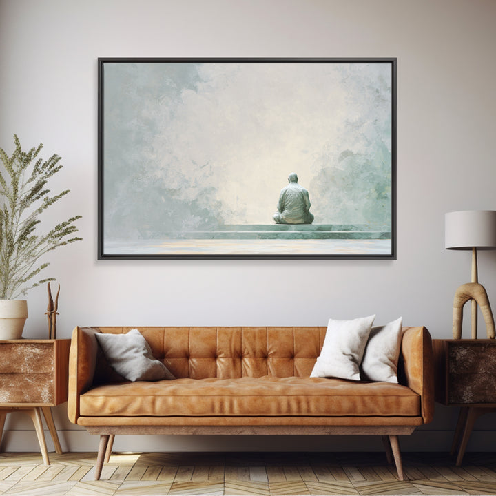 Soft Watercolor Aura Around Seated Figure Framed Canvas Print, Yoga Studio Art, Black Artists, Yoga Studio Decor, Balance, YSA-3x2-27
