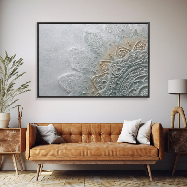 Mandala in Soft Earth Tones Canvas Print, Yoga Studio Art, Black and White Art, Yoga Studio Decor, Oil Painting, Balance, YSA-3x2-37