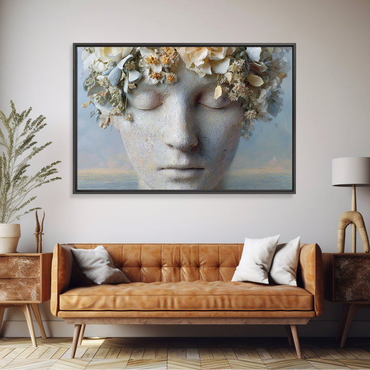 Closed Eye Face Framed Canvas Print, Yoga Studio Art, Boho Art, Yoga Studio Decor, Fine Art, Balance, Fine Art Print, YSA-3x2-41