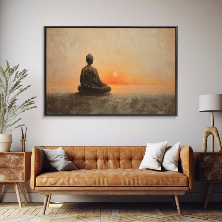 Seated Meditation Figure Framed Canvas Print, Yoga Studio Art, Gallery Decor, Yoga Studio Decor, Oil Painting, Balance, YSA-3x2-77