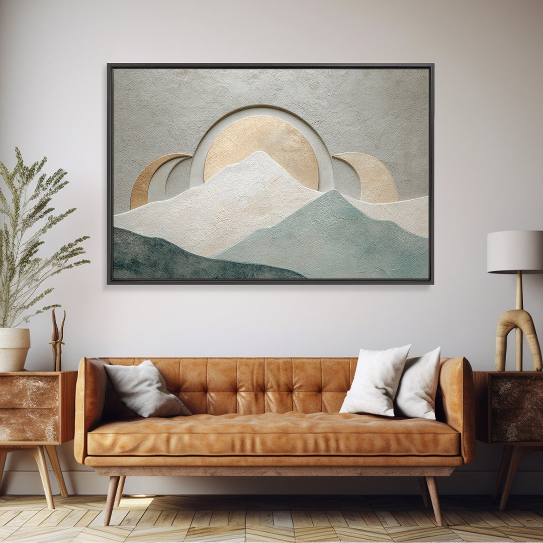 Moon Phase Arc Above Mountain Silhouette Framed Canvas Print, Yoga Studio Art, Feminine Wall Art, Yoga Studio Decor, Balance, YSA-3x2-81