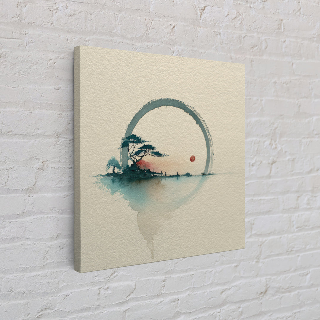 Single Black Ens Circle on Warm Paper Canvas Print, Zen Art, Art, Living Room Decor, Zen, Garden Art, Japanese Wall Art, ZEN-1x1-25