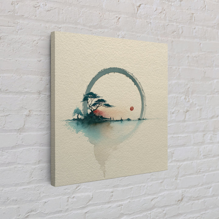 Single Black Ens Circle on Warm Paper Canvas Print, Zen Art, Art, Living Room Decor, Zen, Garden Art, Japanese Wall Art, ZEN-1x1-25