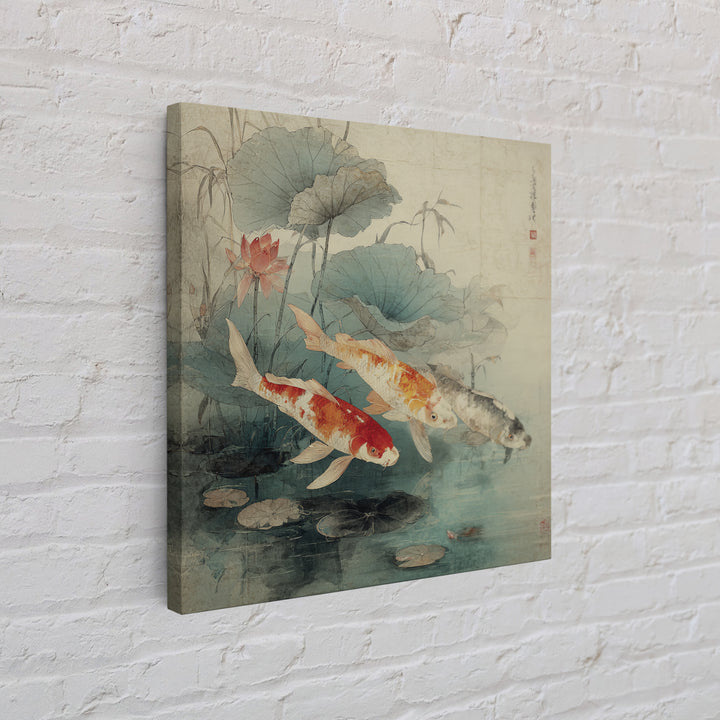 Koi Fish Beneath Floating Lotus Leaves Framed Canvas Print, Zen Art, Metal Wall Art, Living Room Decor, Oil Painting, Zen, ZEN-1x1-28