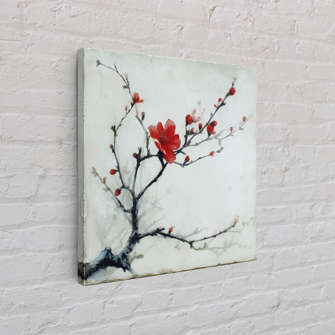 Black Branch with One Red Blossom Framed Canvas Print, Zen Art, Art Print, Living Room Decor, Fine Art, Zen, Boho Wall Decor, ZEN-1x1-33
