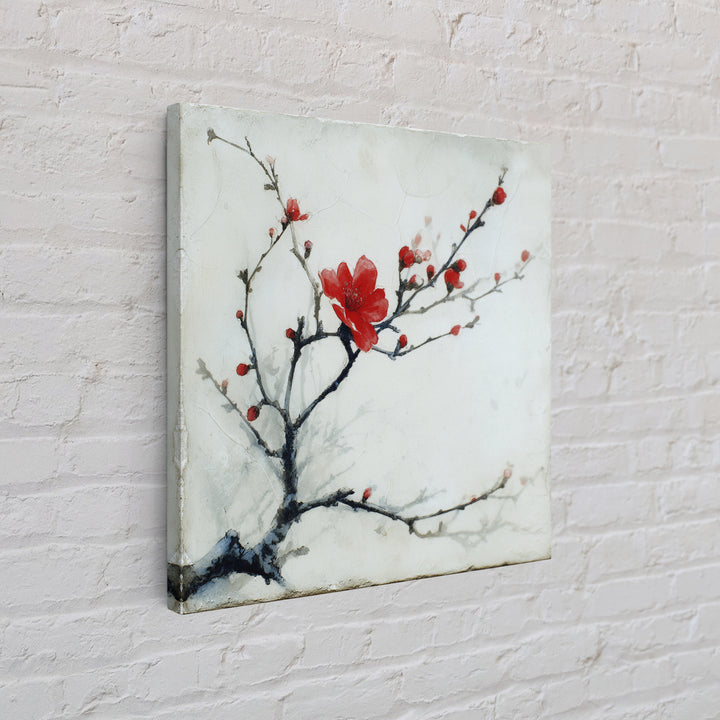 Black Branch with One Red Blossom Framed Canvas Print, Zen Art, Art Print, Living Room Decor, Fine Art, Zen, Boho Wall Decor, ZEN-1x1-33