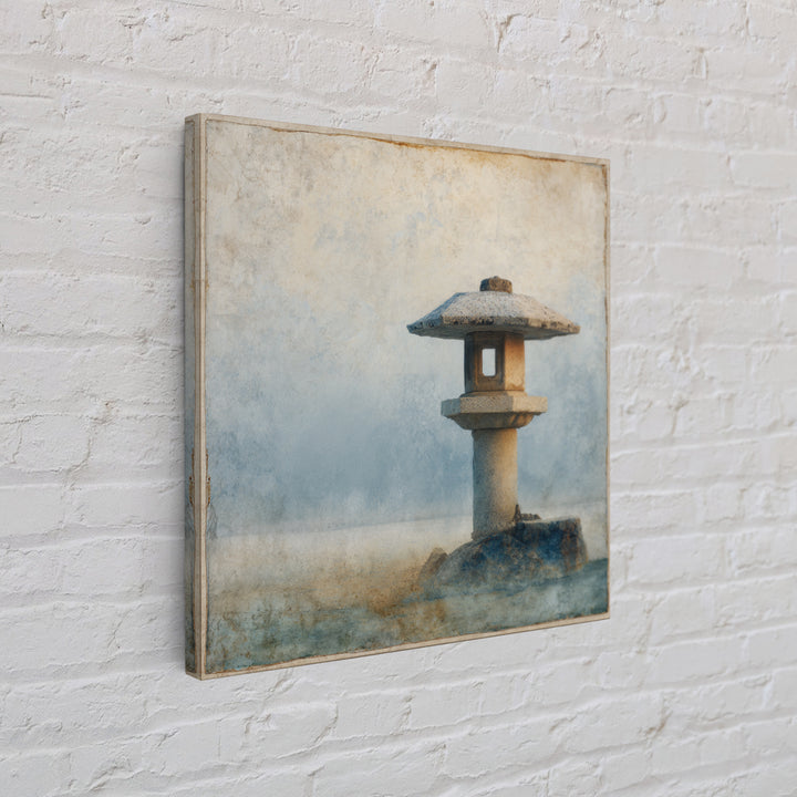 Stone Lantern in Morning Fog Without Garden Framed Canvas Print, Zen Art, Contemporary Art, Living Room Decor, Fine Art, Zen, ZEN-1x1-66