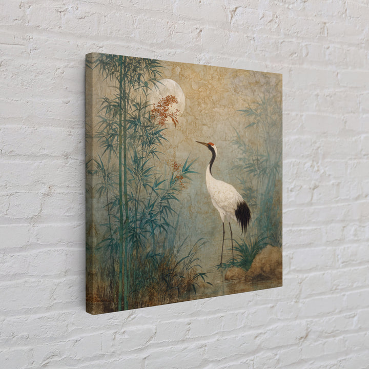 White Crane Standing Framed Canvas Print, Zen Art, Luxury Decor, Living Room Decor, Oil Painting, Zen, Large Wall Art, ZEN-1x1-79