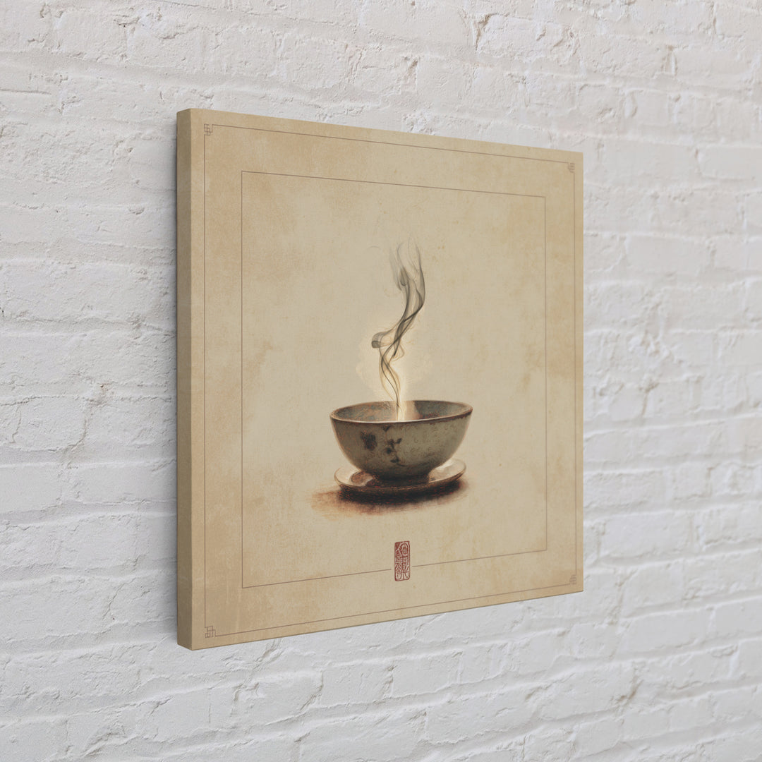 Tea Bowl with Steam Rising Gently Framed Canvas Print, Zen Art, Statement Artwork, Living Room Decor, Fine Art, Zen, ZEN-1x1-80