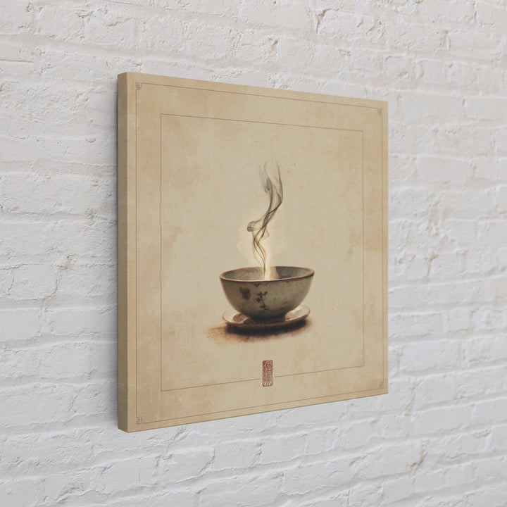 Tea Bowl with Steam Rising Gently Framed Canvas Print, Zen Art, Statement Artwork, Living Room Decor, Fine Art, Zen, ZEN-1x1-80