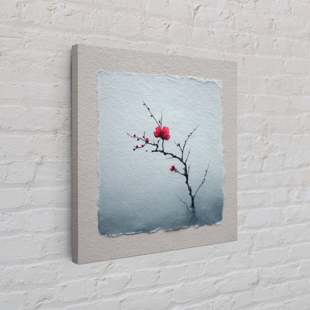 Black Branch with One Red Blossom Canvas Print, Zen Art, Abstract Art, Living Room Decor, Oil Painting, Zen, Wabi Sabi Wall Art, ZEN-1x1-81