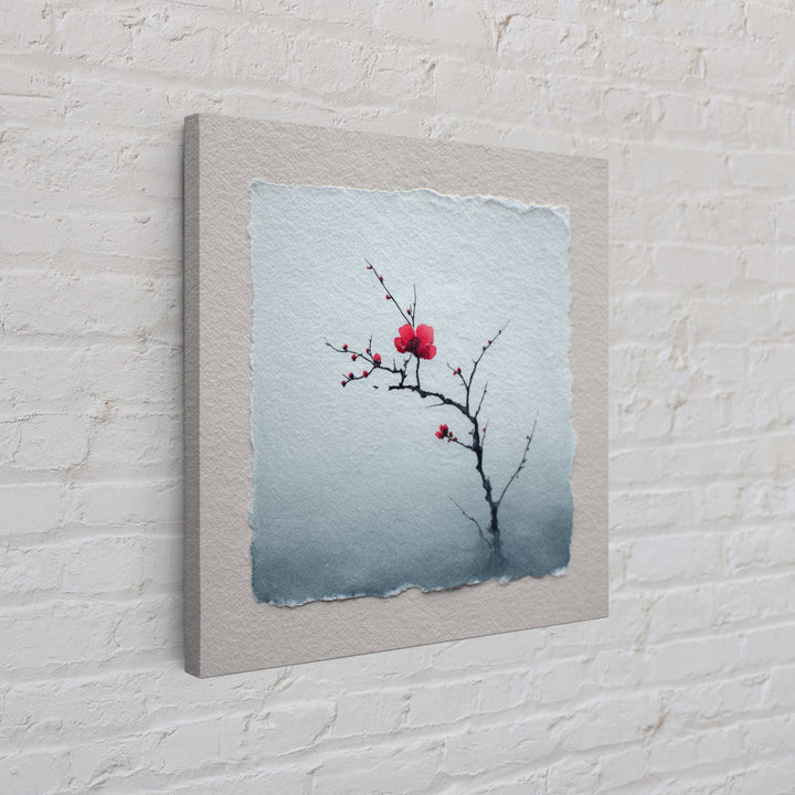 Black Branch with One Red Blossom Canvas Print, Zen Art, Abstract Art, Living Room Decor, Oil Painting, Zen, Wabi Sabi Wall Art, ZEN-1x1-81