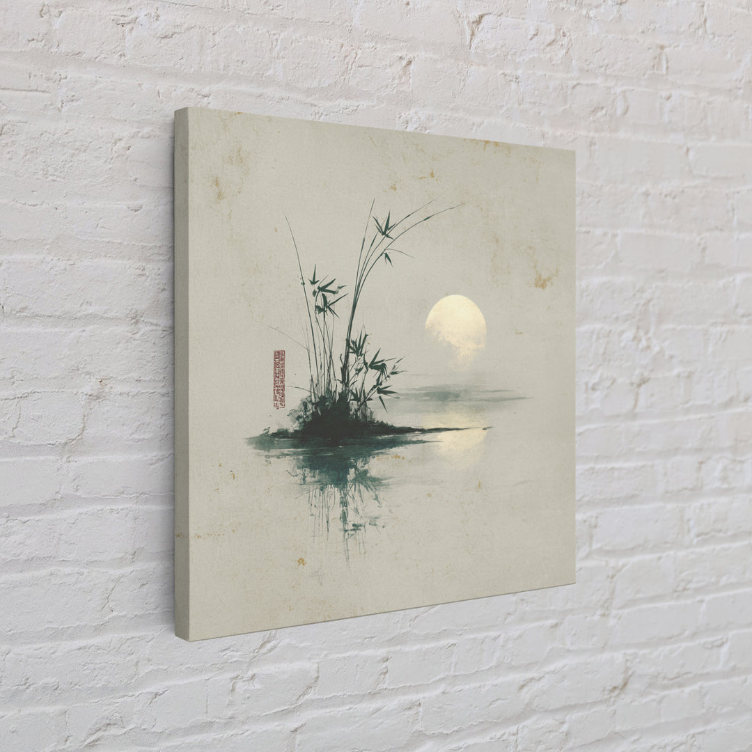 Moon Reflected in Quiet Pond Canvas Print, Zen Art, Textured Painting, Living Room Decor, Oil Painting, Zen, Abstract Art, ZEN-1x1-82