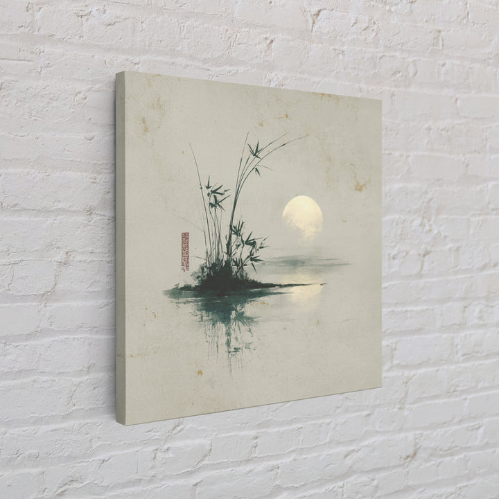 Moon Reflected in Quiet Pond Canvas Print, Zen Art, Textured Painting, Living Room Decor, Oil Painting, Zen, Abstract Art, ZEN-1x1-82