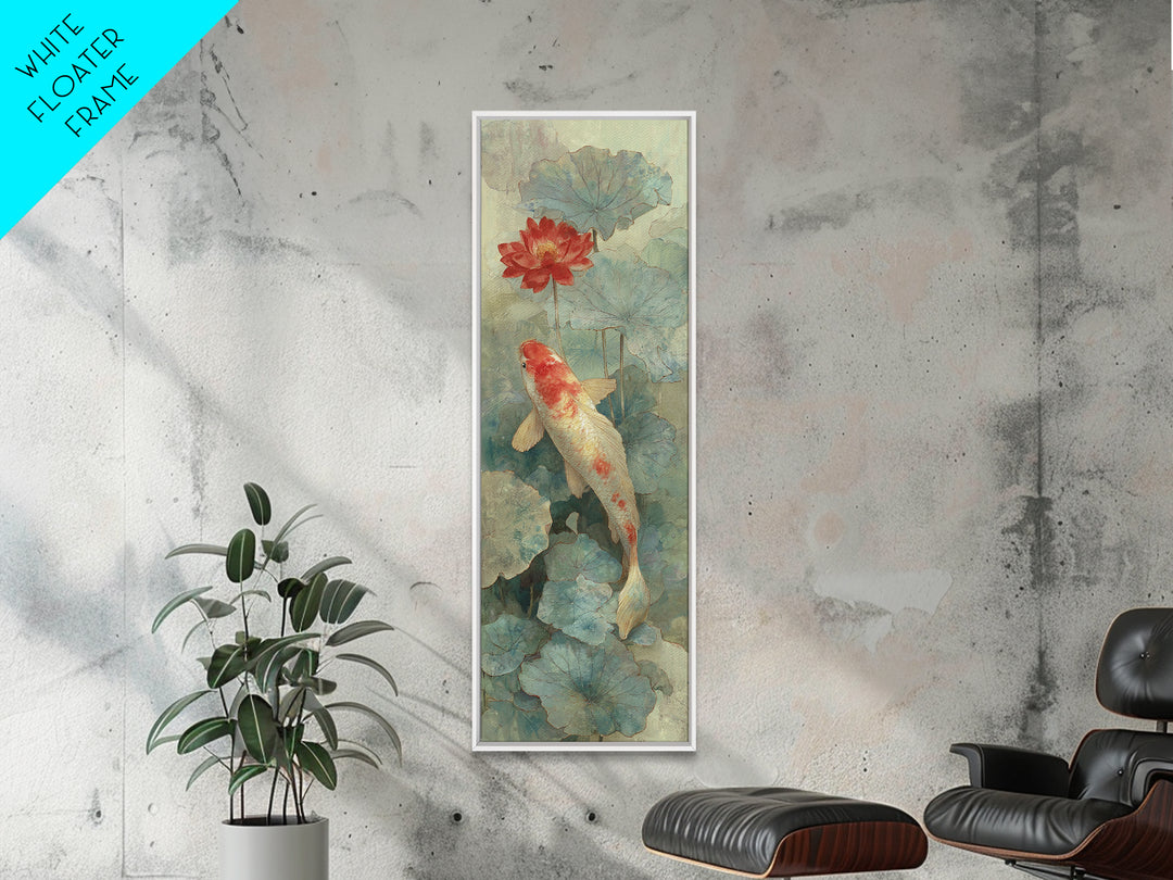 Koi Fish Beneath Floating Lotus Leaves Canvas Print, Zen Art, Abstract Art, Living Room Decor, Watercolor Art, Zen, ZEN-1x3-16