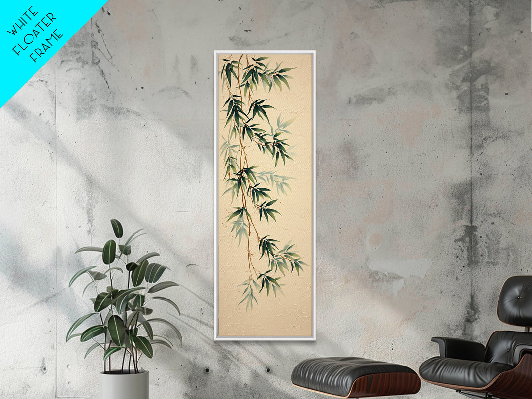 Minimal Bamboo Leaves Framed Canvas Print, Zen Art, Art Print, Living Room Decor, Fine Art, Zen, Boho Wall Decor, Japanese Art, ZEN-1x3-29