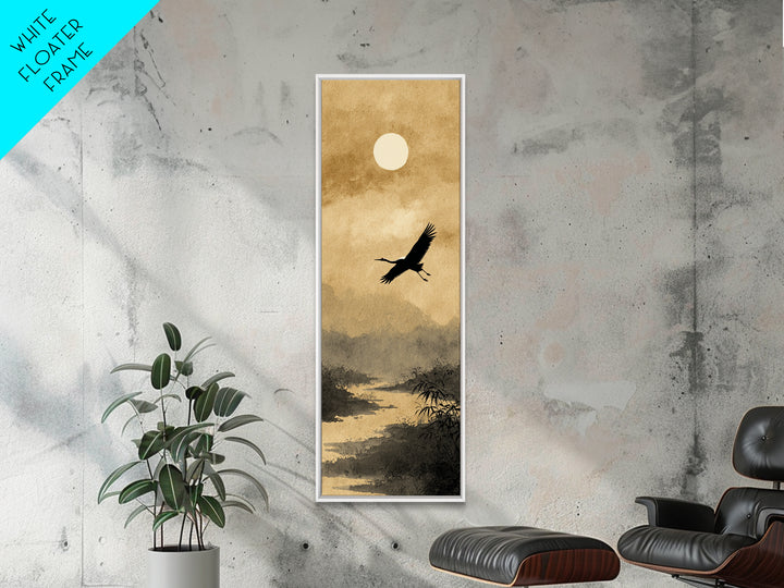 Crane Flying Across Pale Sun Canvas Print, Zen Art, Beach Decor, Living Room Decor, Abstract Art, Zen, Modern Decor, ZEN-1x3-60