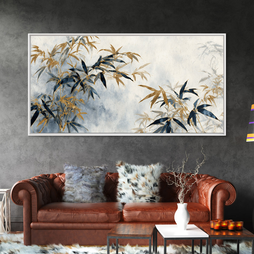 Minimal Bamboo Leaves Framed Canvas Print, Zen Art, Printable Art, Living Room Decor, Zen, Nature Prints, Japanese Decor, ZEN-2x1-13