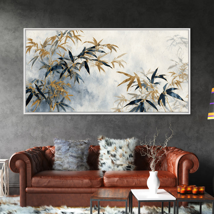 Minimal Bamboo Leaves Framed Canvas Print, Zen Art, Printable Art, Living Room Decor, Zen, Nature Prints, Japanese Decor, ZEN-2x1-13