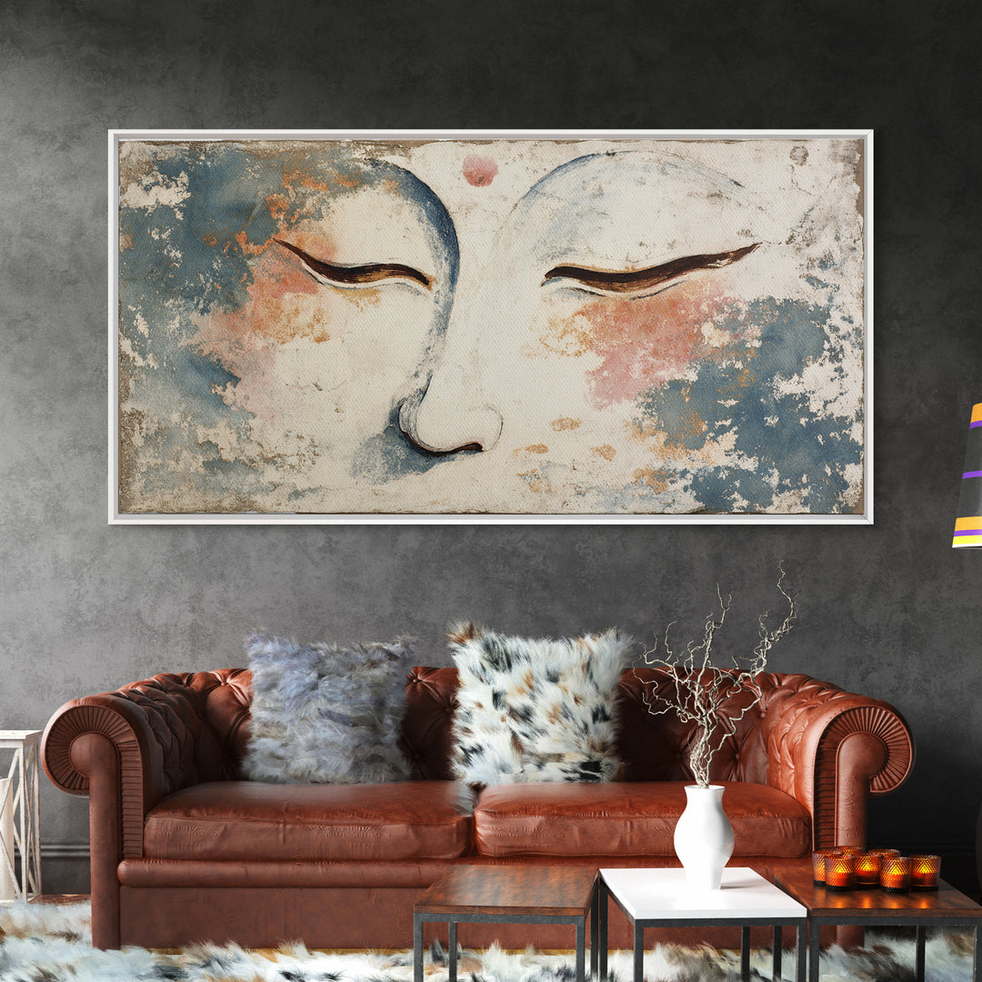 Calm Face with Closed Eyes and Simple Framed Canvas Print, Zen Art, Wall Art, Living Room Decor, Oil Painting, Zen, ZEN-2x1-18