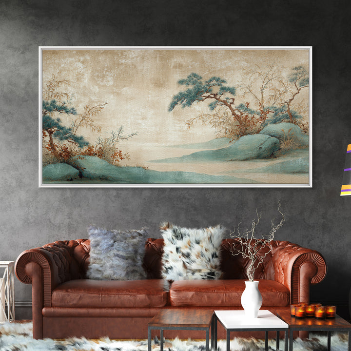Raked Sand Garden Pattern from Above Framed Canvas Print, Zen Art, Large Wall Art, Living Room Decor, Oil Painting, Zen, ZEN-2x1-50