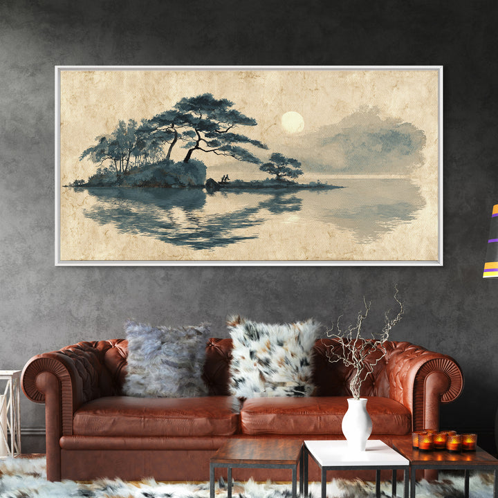Moon Reflected in Quiet Pond Canvas Print, Zen Art, Canvas Wall Art, Living Room Decor, Fine Art, Zen, Minimalist Wall Art, ZEN-2x1-54