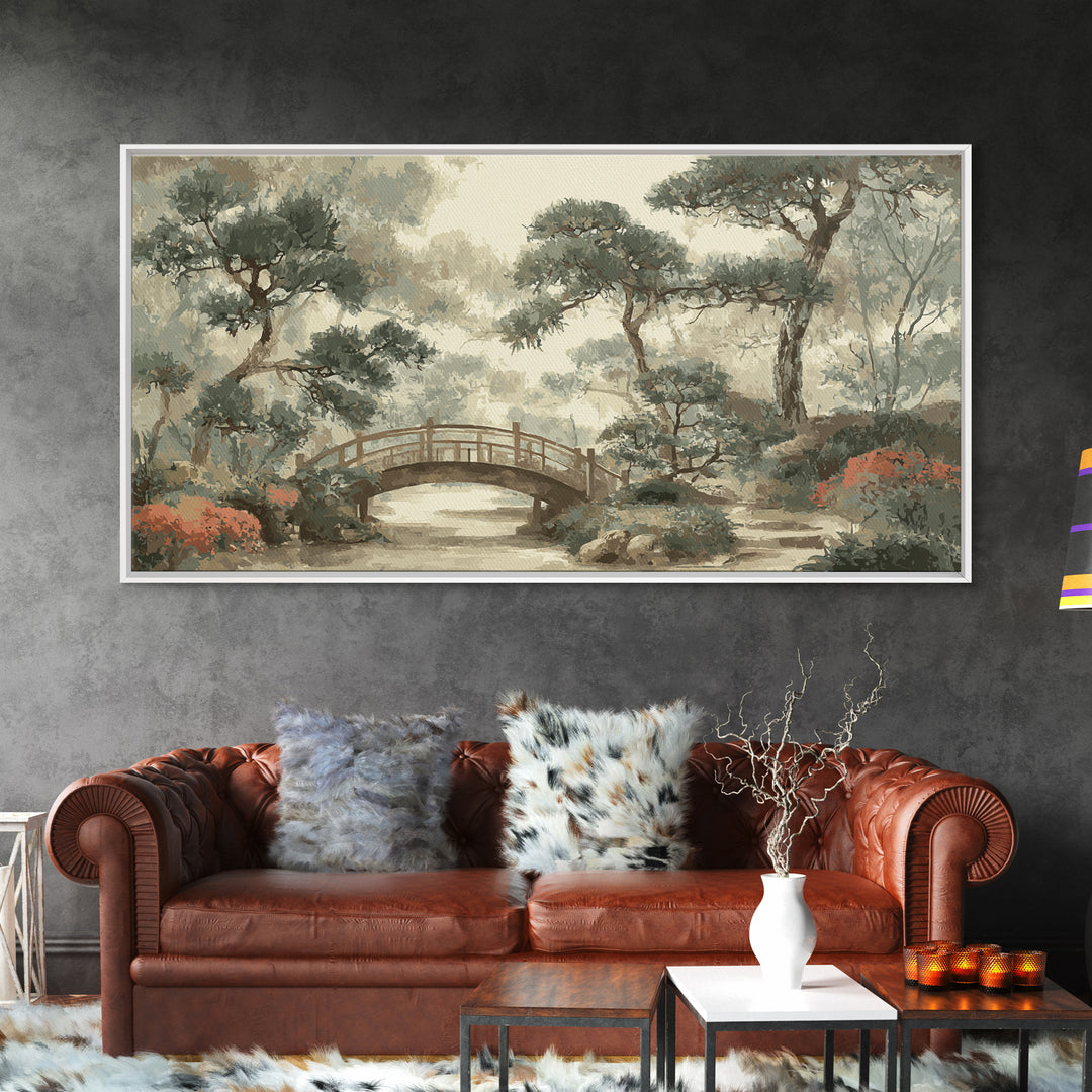 Japanese Garden Bridge Implied Through Shapes Canvas Print, Zen Art, Abstract Art, Living Room Decor, Watercolor Art, Zen, ZEN-2x1-58