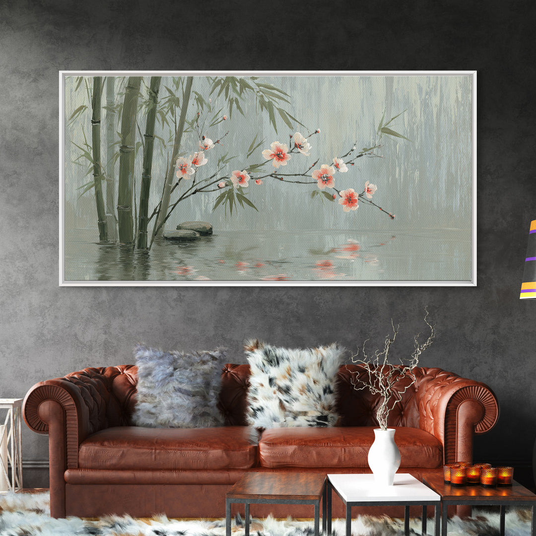 Soft Pine Silhouette Framed Canvas Print, Zen Art, Metal Wall Art, Living Room Decor, Fine Art, Zen, Japandi Wall Art, ZEN-2x1-83